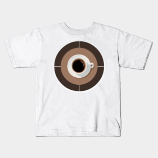 Top-down View of a Coffee Cup on a Brown Plate Kids T-Shirt